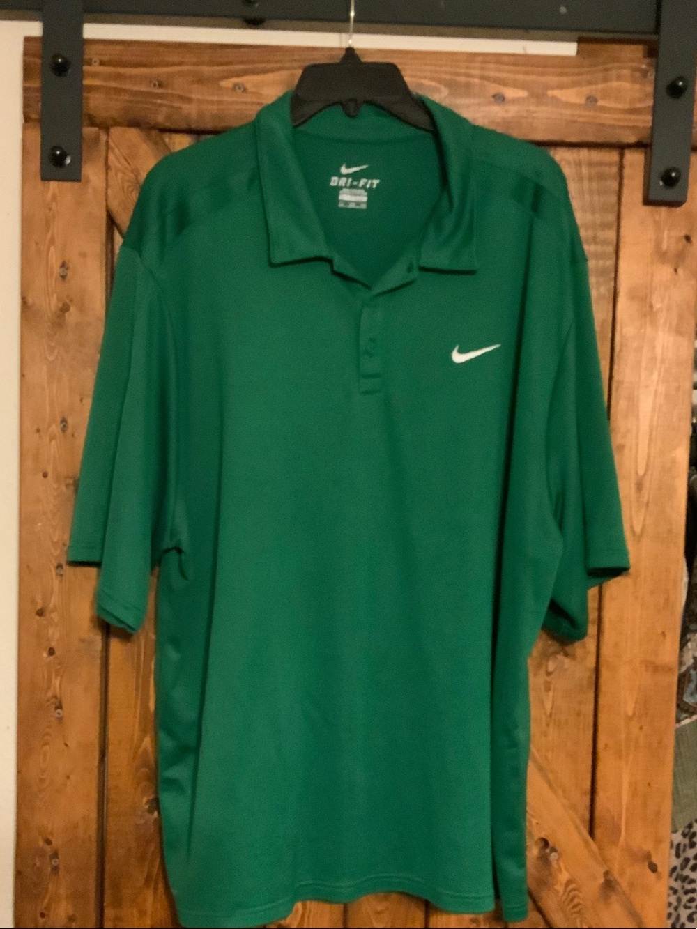 Nike Men's Green Dri-FIT Polo with White Swoosh
